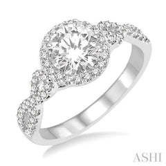 ASHI Round Shape Semi-Mount Halo Diamond Engagement Ring 207C5PPFHWG-SM