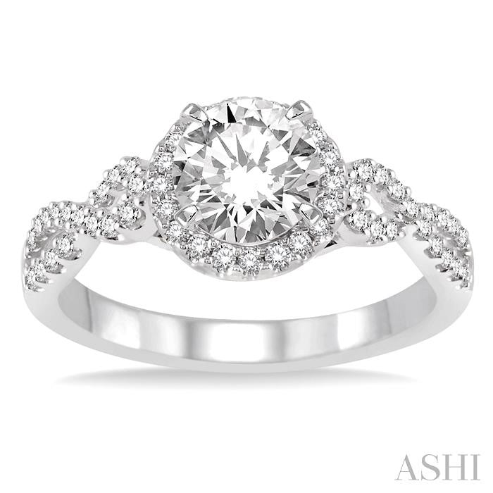ASHI Round Shape Semi-Mount Halo Diamond Engagement Ring 207C5PPFHWG-SM