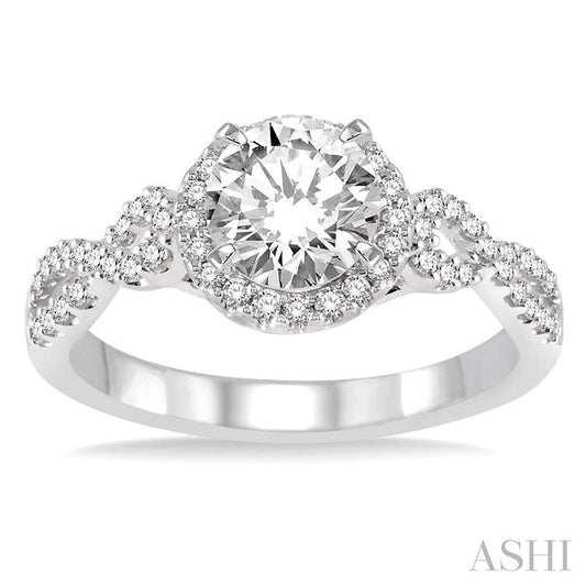 ASHI Round Shape Semi-Mount Halo Diamond Engagement Ring 207C5PPFHWG-SM