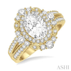 ASHI Oval Shape Semi-Mount Halo Diamond Engagement Ring 208H2PPFGYW-SM