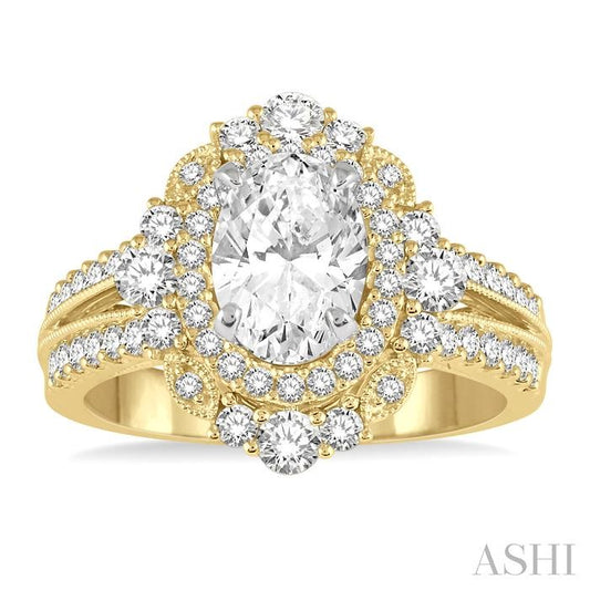 ASHI Oval Shape Semi-Mount Halo Diamond Engagement Ring 208H2PPFGYW-SM
