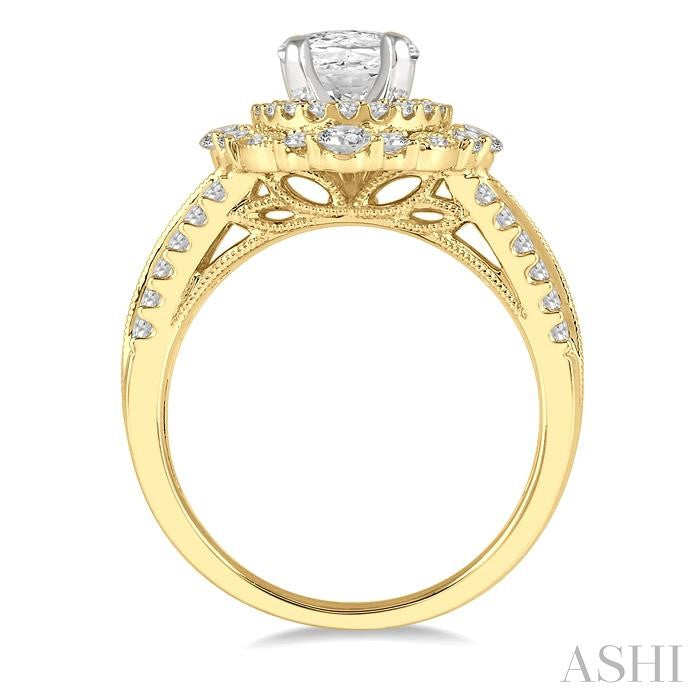 ASHI Oval Shape Semi-Mount Halo Diamond Engagement Ring 208H2PPFGYW-SM