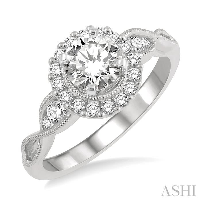 ASHI Round Shape Semi-Mount Halo Diamond Engagement Ring 20995PPFHWG-SM