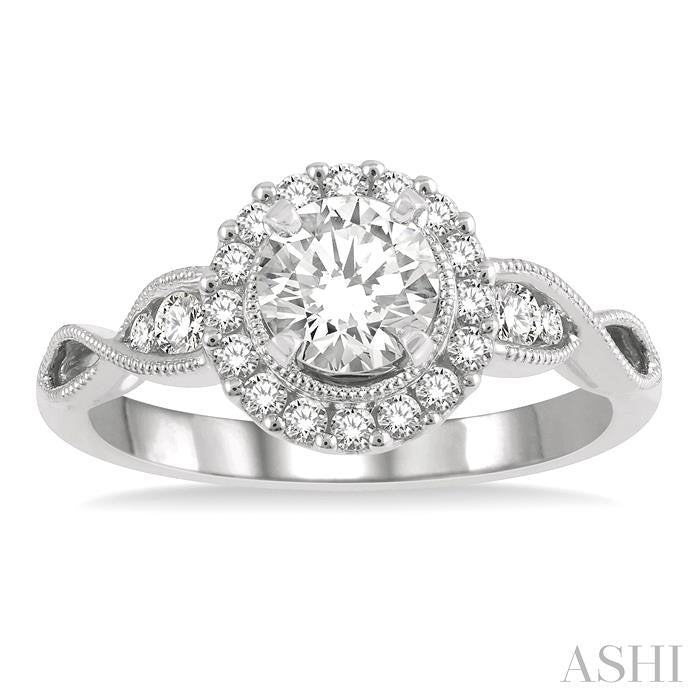 ASHI Round Shape Semi-Mount Halo Diamond Engagement Ring 20995PPFHWG-SM