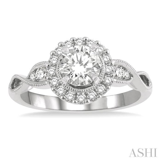 ASHI Round Shape Semi-Mount Halo Diamond Engagement Ring 20995PPFHWG-SM