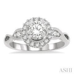 ASHI Round Shape Semi-Mount Halo Diamond Engagement Ring 20995PPFHWG-SM