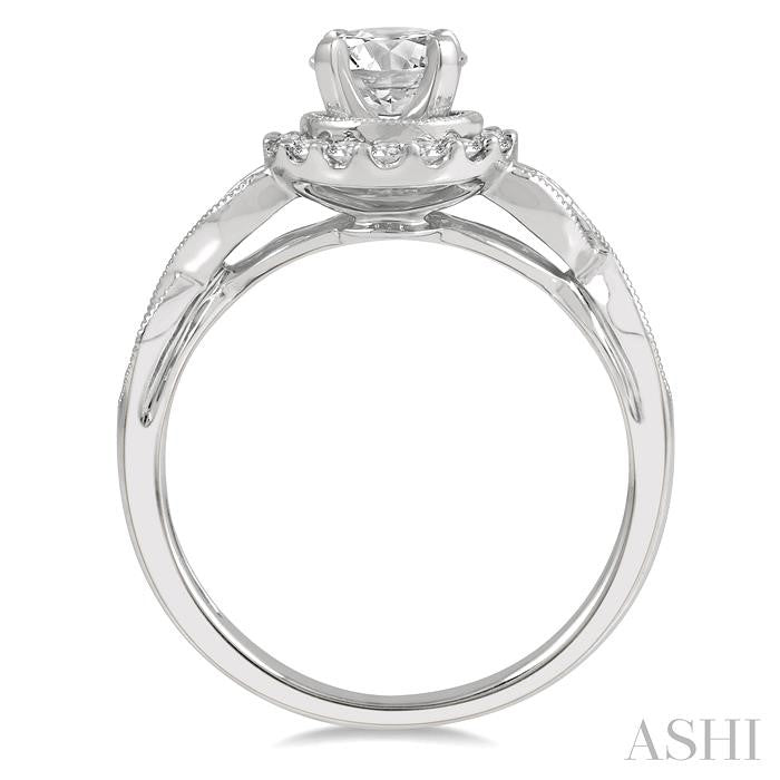 ASHI Round Shape Semi-Mount Halo Diamond Engagement Ring 20995PPFHWG-SM