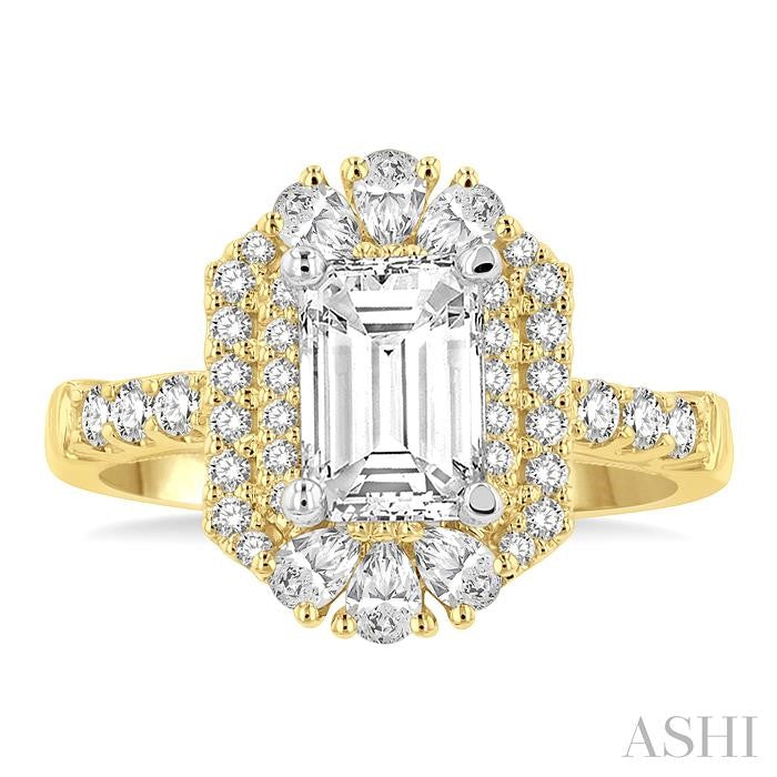 ASHI Emerald Shape Semi-Mount Halo Diamond Engagement Ring 213J3PPFHYW-SM