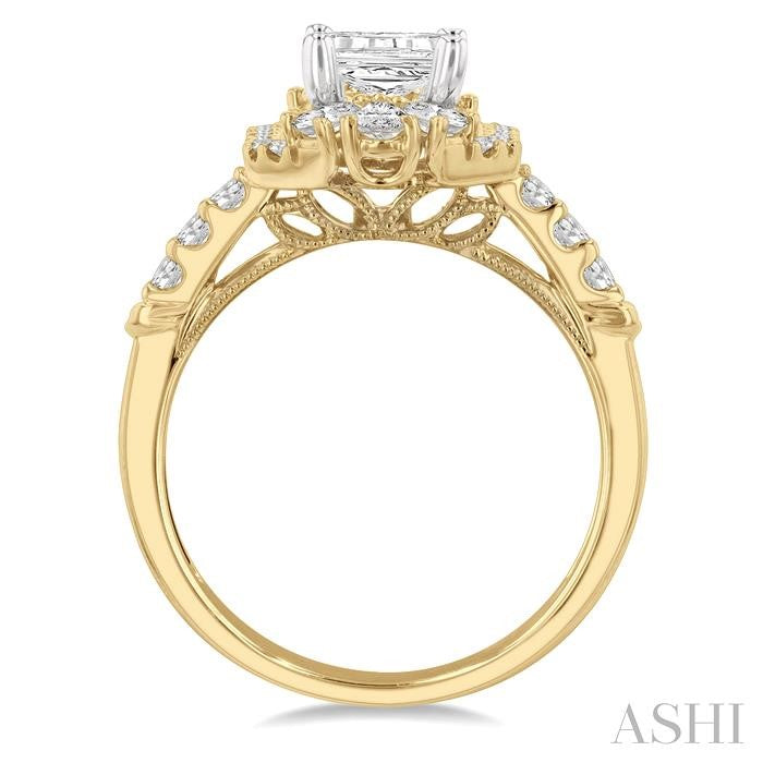 ASHI Emerald Shape Semi-Mount Halo Diamond Engagement Ring 213J3PPFHYW-SM