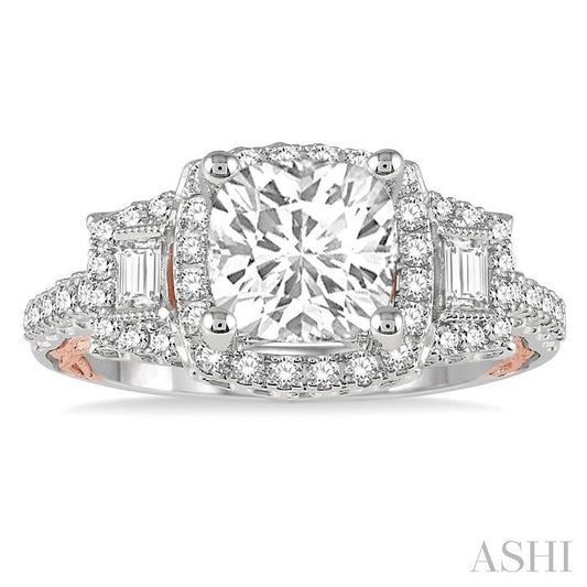 ASHI Cushion Shape Semi-Mount Halo Diamond Engagement Ring 214G3PPFVWP-SM