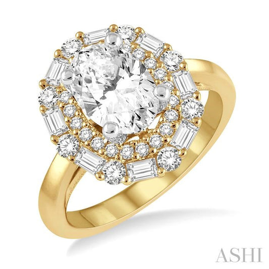 ASHI Oval Shape Semi-Mount Halo Diamond Engagement Ring 214J2PPFHYW-SM
