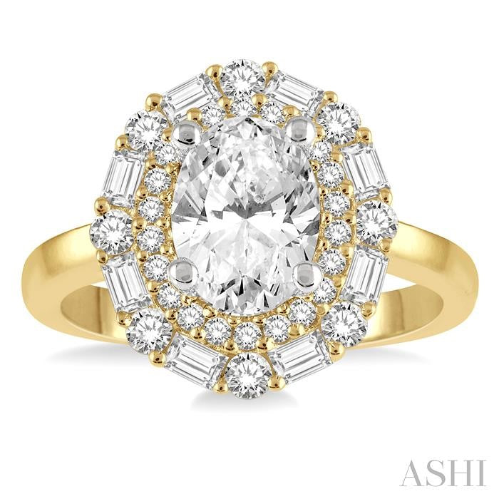 ASHI Oval Shape Semi-Mount Halo Diamond Engagement Ring 214J2PPFHYW-SM