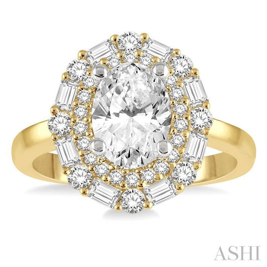 ASHI Oval Shape Semi-Mount Halo Diamond Engagement Ring 214J2PPFHYW-SM