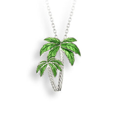 Silver enamel double palm tree necklace