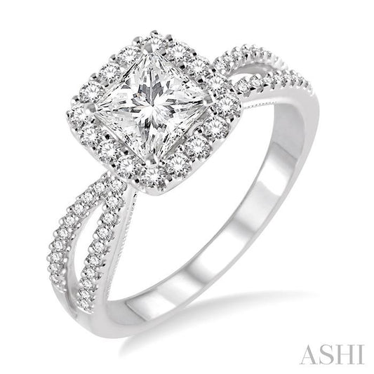 ASHI Princess Shape Halo Diamond Engagement Ring 217C3PPFHWG-LE