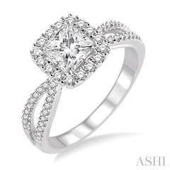 ASHI Princess Shape Halo Diamond Engagement Ring 217C3PPFHWG-LE