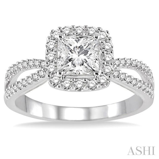 ASHI Princess Shape Halo Diamond Engagement Ring 217C3PPFHWG-LE