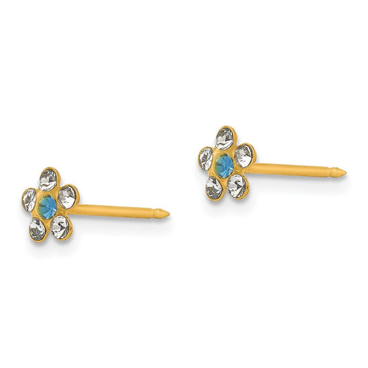 217E Inverness 14k Clear/Blue Crystal Flower Earrings