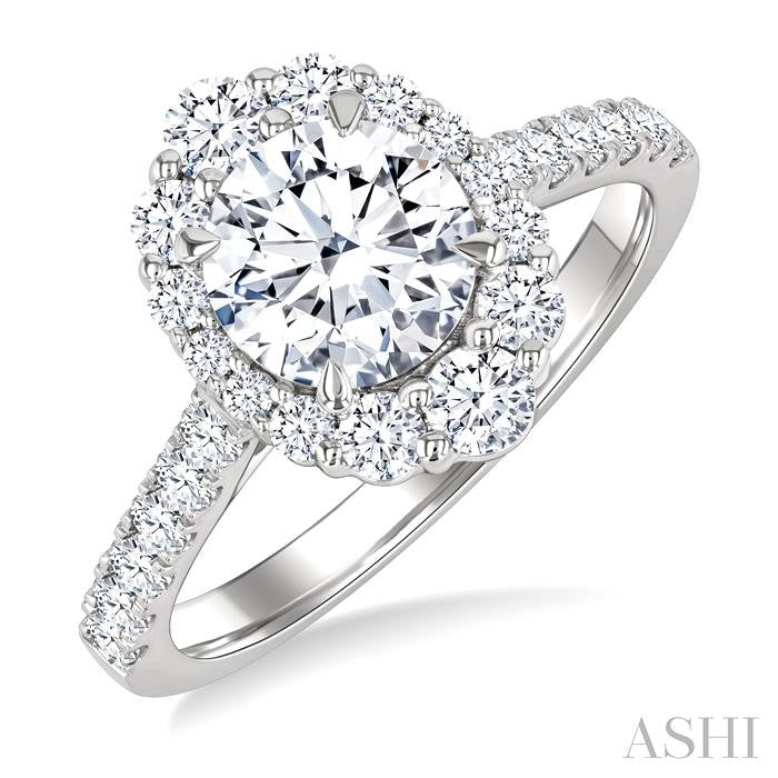 ASHI Round Shape Semi-Mount Halo Diamond Engagement Ring 217M2PPFHWG-SM