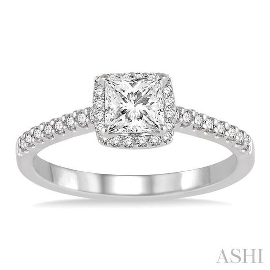 ASHI Princess Shape Halo Diamond Engagement Ring 219D4PPFHWG-LE
