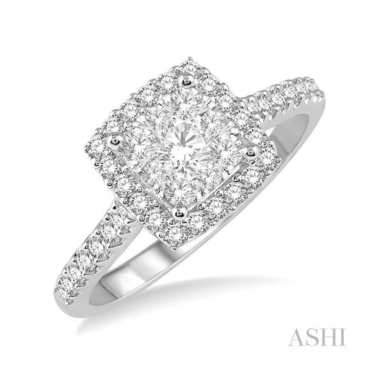 ASHI Cushion Shape Halo Lovebright Essential Diamond Engagement Ring 123F2PPFVWY