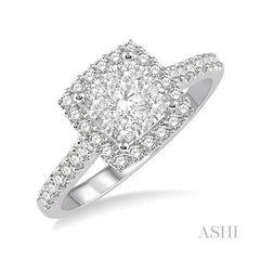 ASHI Cushion Shape Halo Lovebright Essential Diamond Engagement Ring 123F2PPFVWY