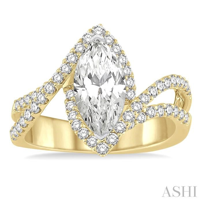 ASHI Marquise Shape Semi-Mount Halo Diamond Engagement Ring 220A3PPFGYW-SM