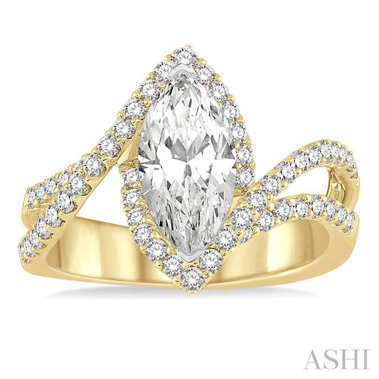 ASHI Marquise Shape Semi-Mount Halo Diamond Engagement Ring 220A3PPFGYW-SM