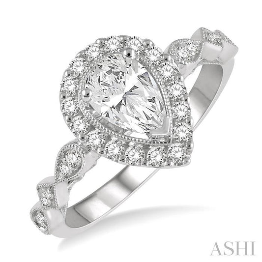 ASHI Pear Shape Semi-Mount Halo Diamond Engagement Ring 221L5PPFGWG-SM