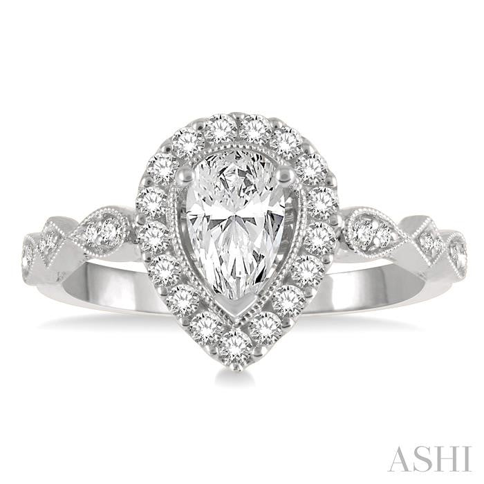 ASHI Pear Shape Semi-Mount Halo Diamond Engagement Ring 221L5PPFGWG-SM