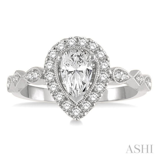ASHI Pear Shape Semi-Mount Halo Diamond Engagement Ring 221L5PPFGWG-SM