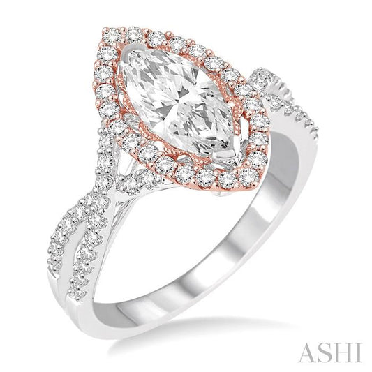 ASHI Marquise Shape Semi-Mount Halo Diamond Engagement Ring 222A3PPFRWP-SM