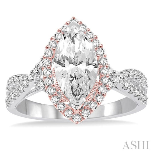 ASHI Marquise Shape Semi-Mount Halo Diamond Engagement Ring 222A3PPFRWP-SM
