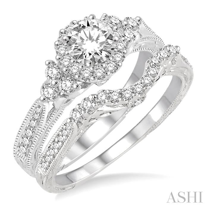ASHI Round Shape Halo Diamond Wedding Set 222C2PPFHWG-WS