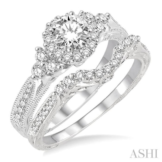 ASHI Round Shape Halo Diamond Wedding Set 222C2PPFHWG-WS