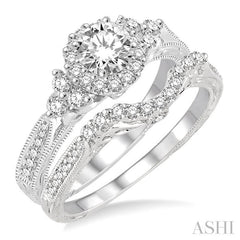 ASHI Round Shape Halo Diamond Wedding Set 222C2PPFHWG-WS