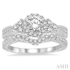 ASHI Round Shape Halo Diamond Wedding Set 222C2PPFHWG-WS