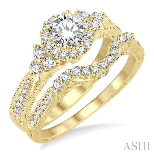 ASHI Round Shape Halo Diamond Wedding Set 222C2PPFHYG-WS