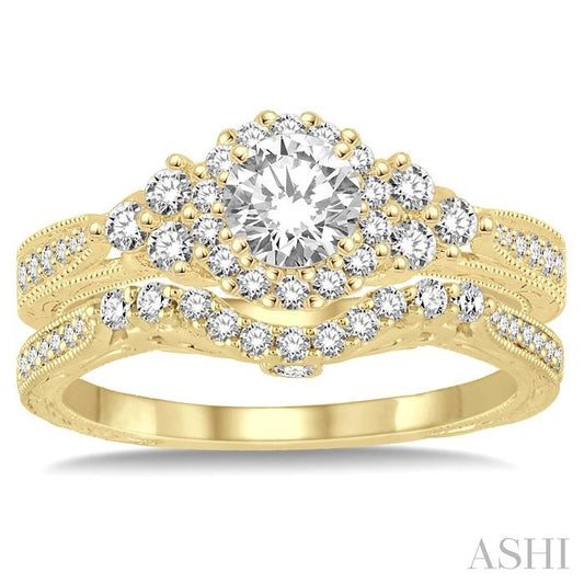 ASHI Round Shape Halo Diamond Wedding Set 222C2PPFHYG-WS