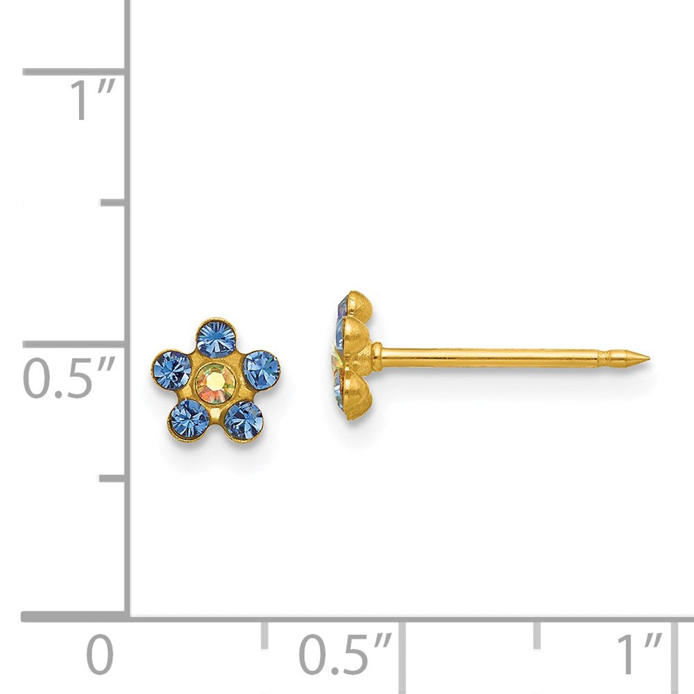 222E Inverness 14k Blue/Aurora Borealis Crystal Flower Earrings