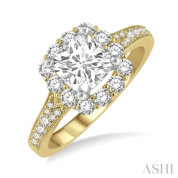 ASHI Cushion Shape Semi-Mount Halo Diamond Engagement Ring 223J3PPFHYW-SM