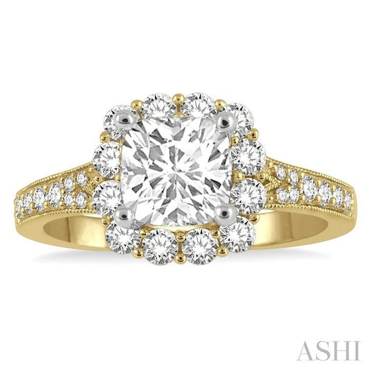 ASHI Cushion Shape Semi-Mount Halo Diamond Engagement Ring 223J3PPFHYW-SM