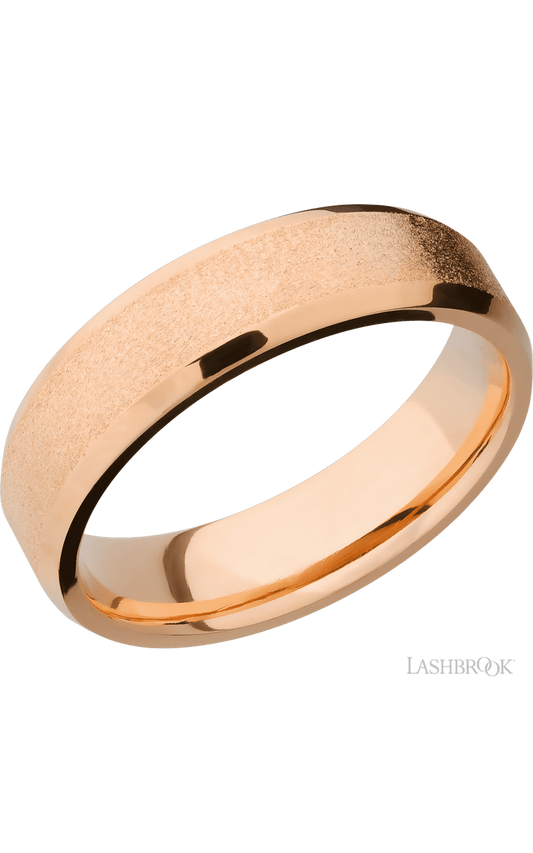 6 mm wide Beveled 14K Rose Gold band.
