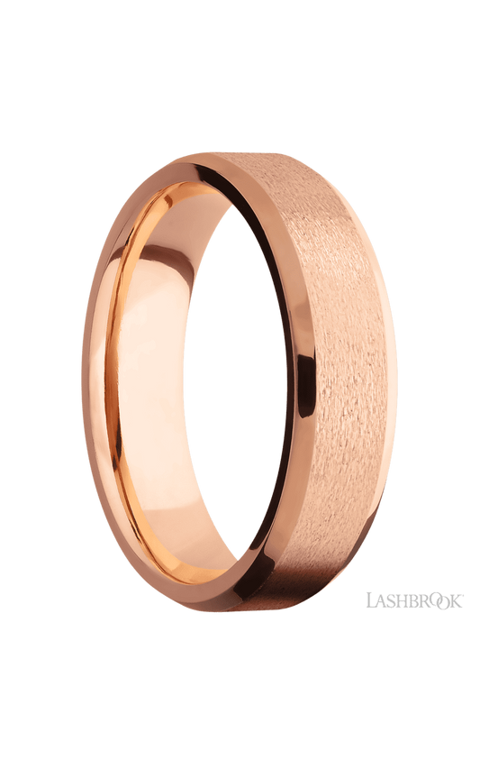 6 mm wide Beveled 14K Rose Gold band.