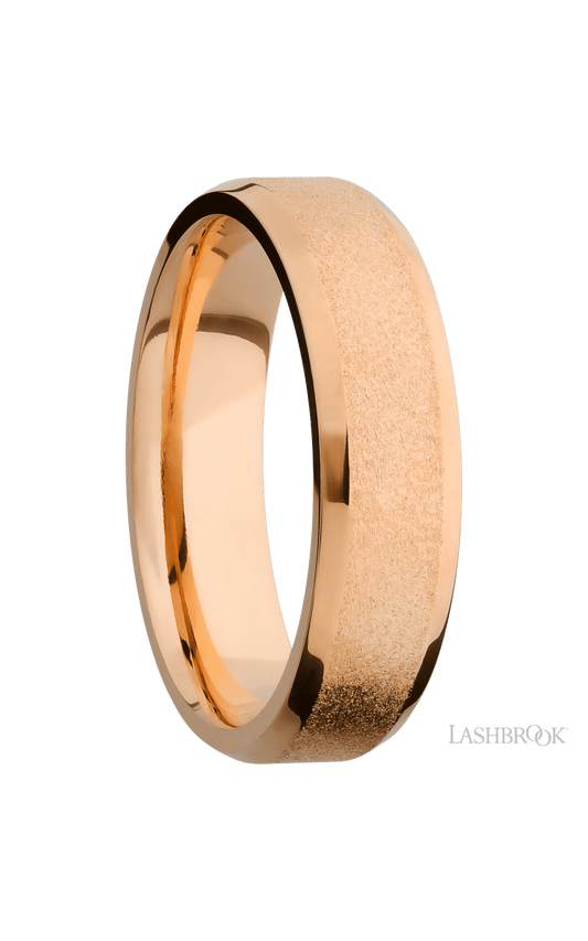 6 mm wide Beveled 14K Rose Gold band.