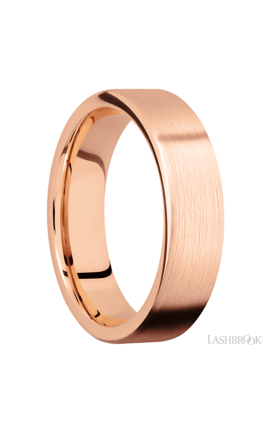 6 mm wide Flat 14K Rose Gold band.