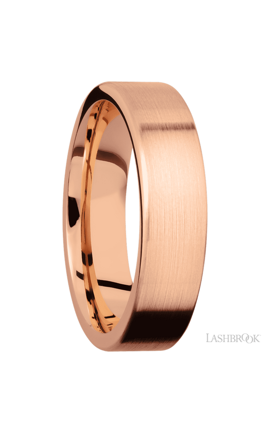 6 mm wide Flat 14K Rose Gold band.