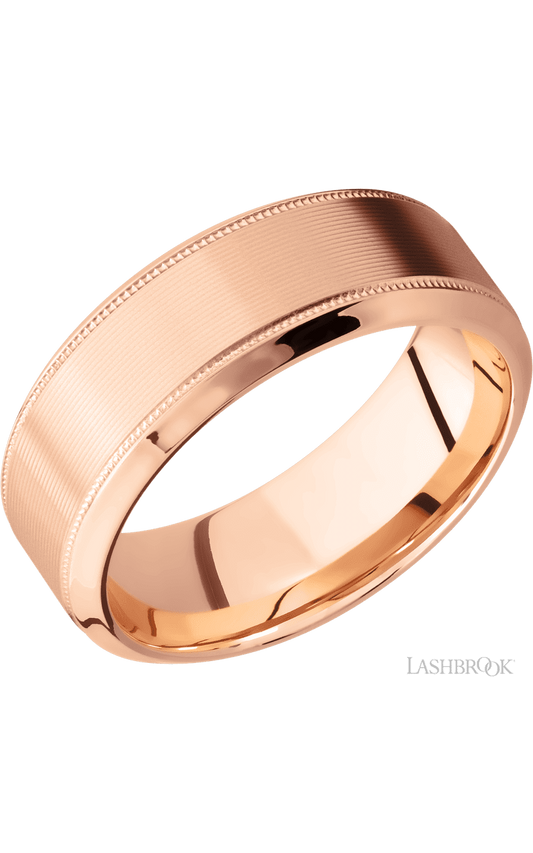 8 mm wide High Bevel Milgrain 14K Rose Gold band.