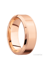 8 mm wide High Bevel Milgrain 14K Rose Gold band.