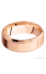 8 mm wide High Bevel Milgrain 14K Rose Gold band.